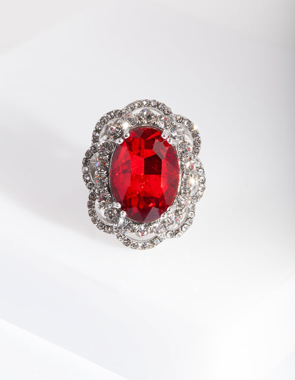 Silver Red Stone Statement Ring