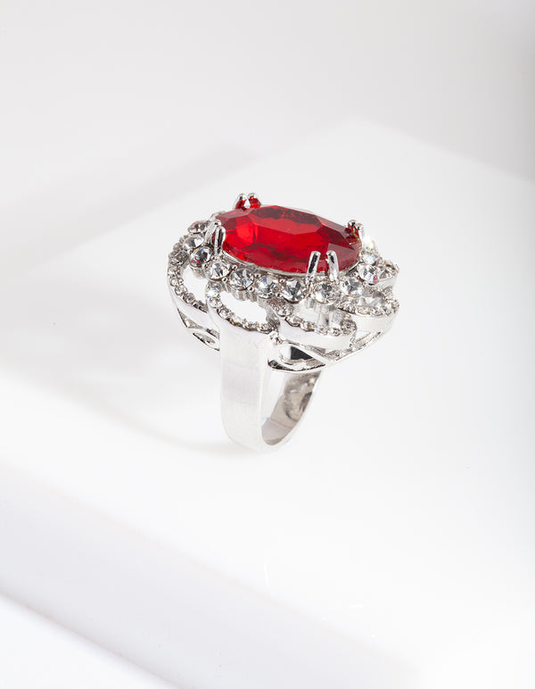 Silver Red Stone Statement Ring