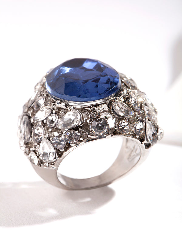 Silver Large Mix Diamante Ring