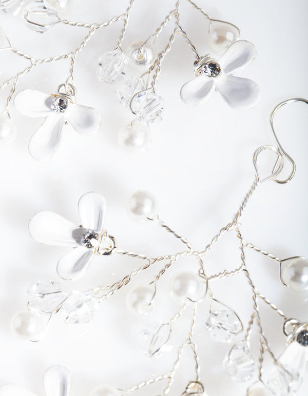 Silver Pearl & Flower Cluster Earrings