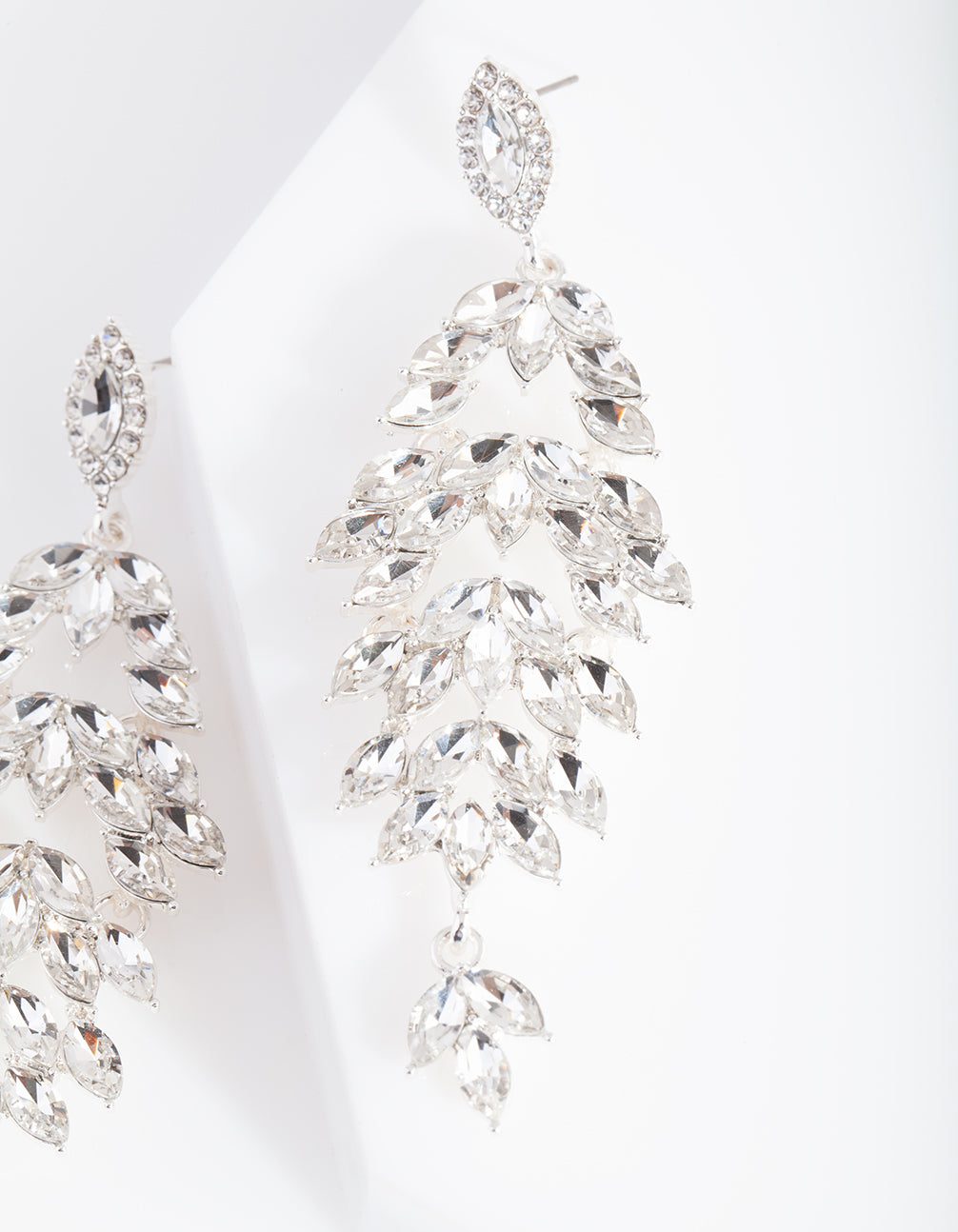 Silver Navette Stone Drop Earrings