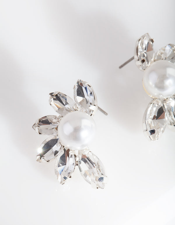Silver Pearl Statement Stud Earrings