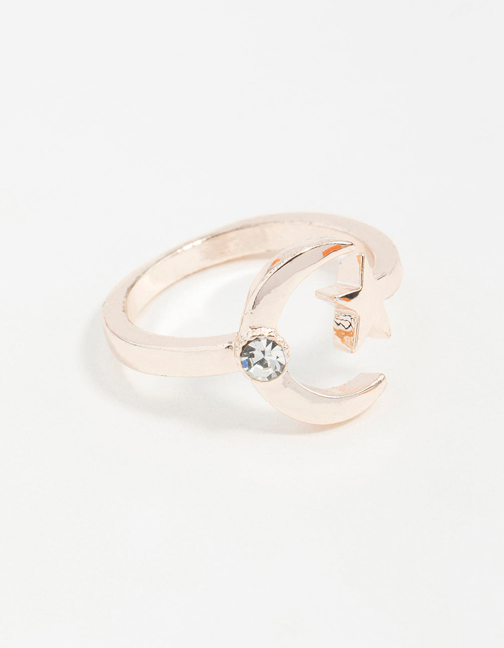 Rose Gold Open Moon Star Ring