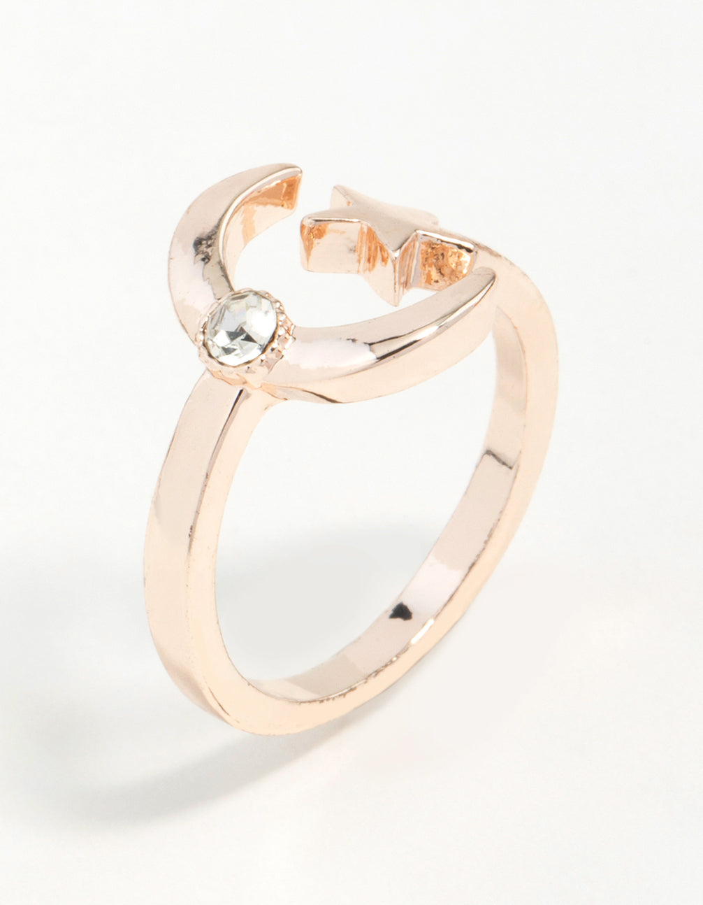Rose Gold Open Moon Star Ring
