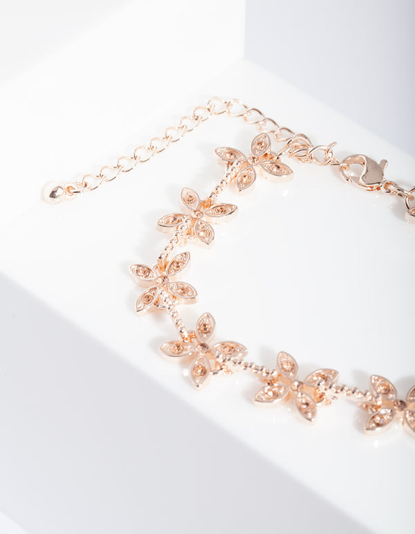Rose Gold Floral Diamante Bracelet