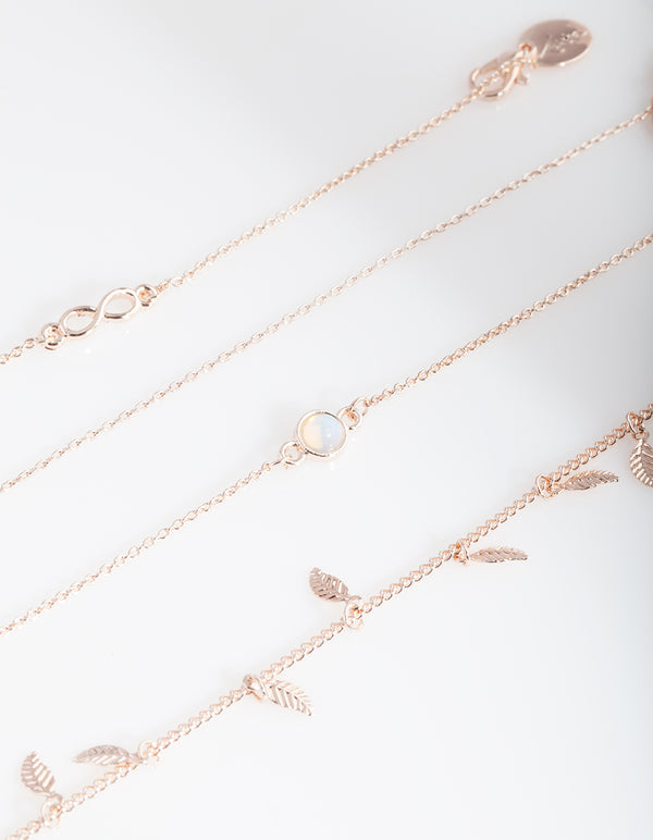 Rose Gold Leaf Infinity Bracelet Anklet 4-Pack