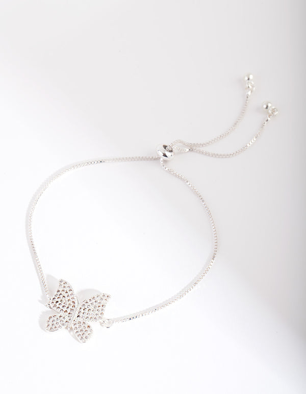 Silver Cubic Zirconia Butterfly Toggle Bracelet