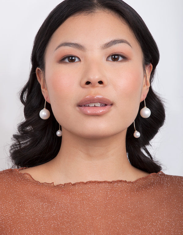 Gold Double Pearl Bead Earrings