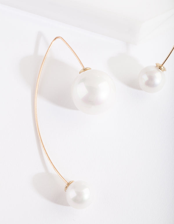 Gold Double Pearl Bead Earrings