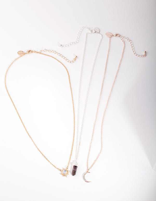 Mixed Metal Celestial Semi Precious Necklace Pack