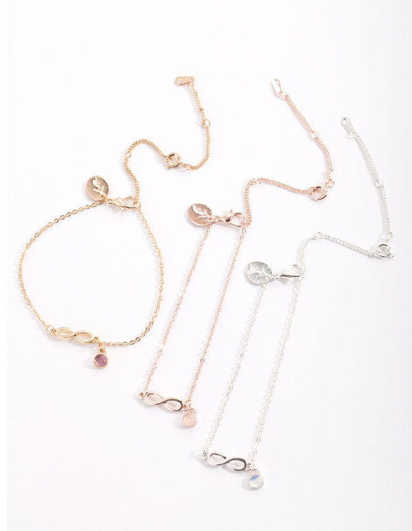 Mixed Metal Infinity Stone Bracelet Pack