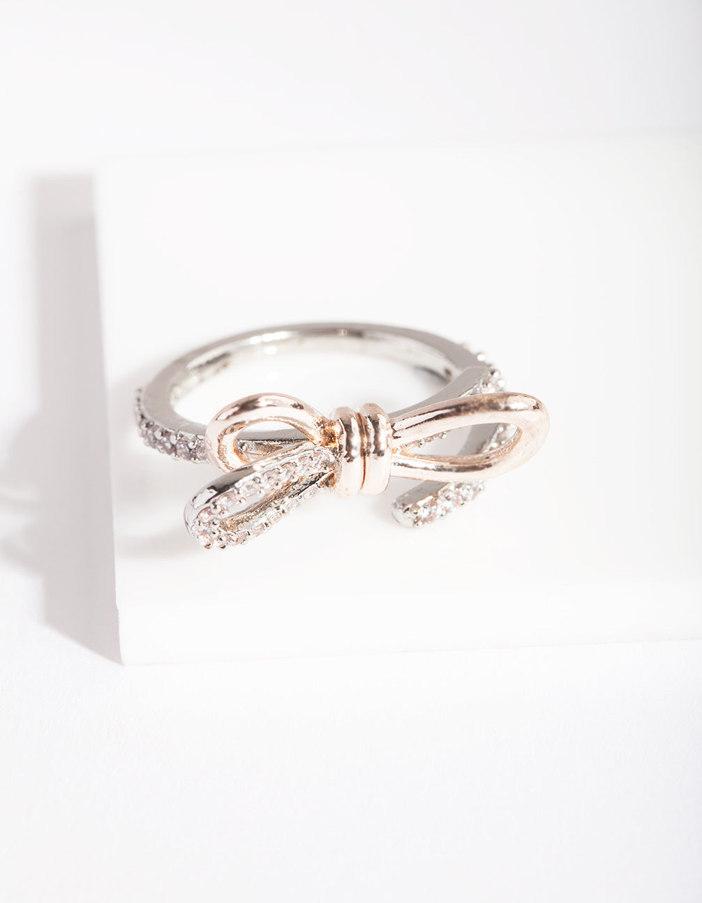 Mixed Metal Cubic Zirconia Open Bow Ring