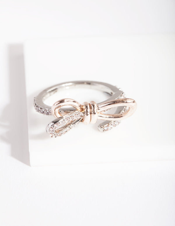 Mixed Metal Cubic Zirconia Open Bow Ring