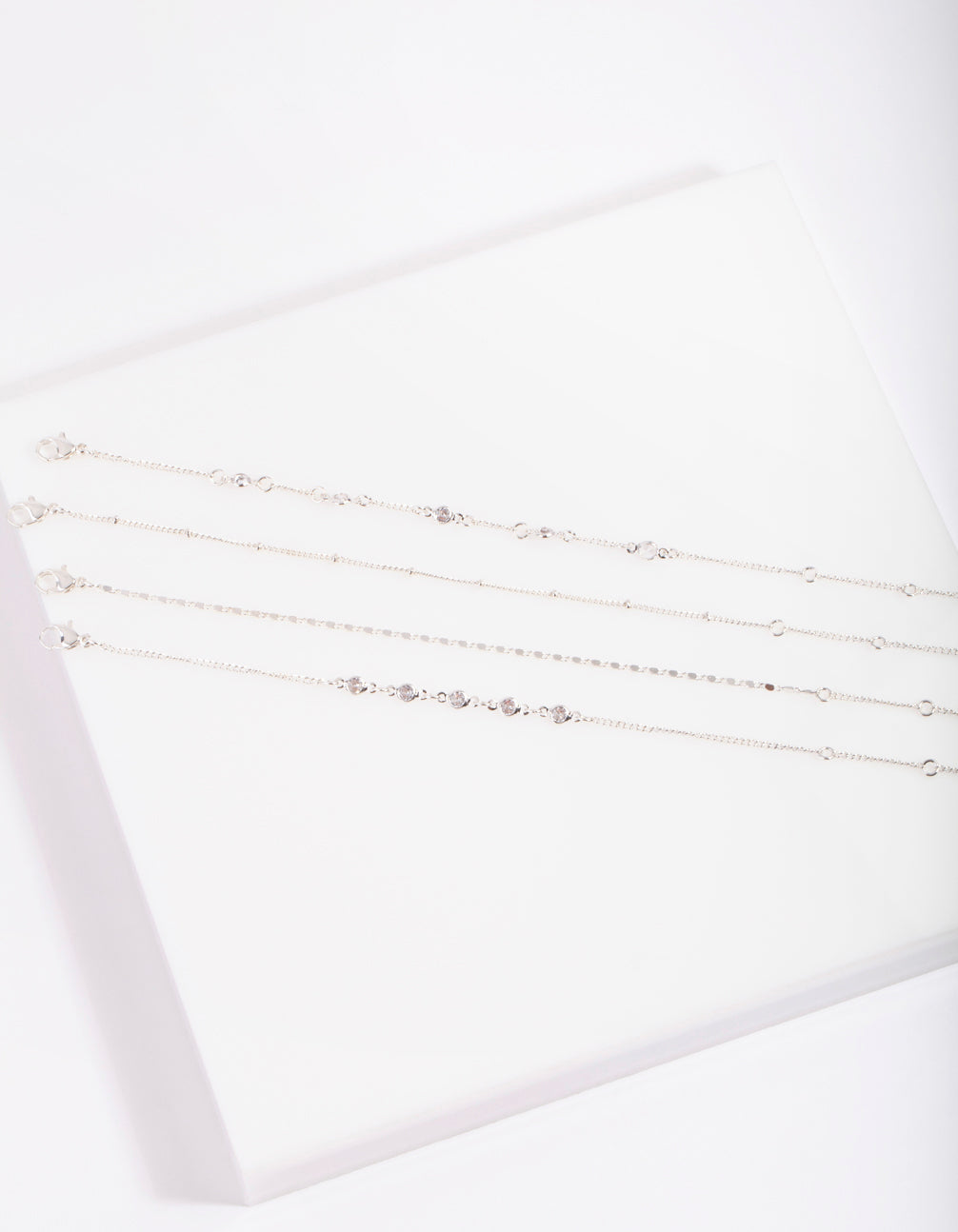 Silver Circle Gem Anklet Bracelet Pack