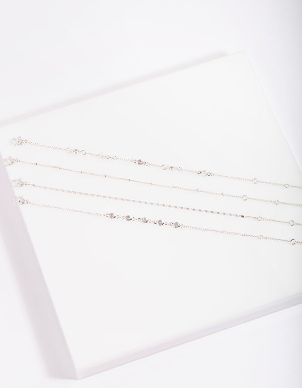 Silver Circle Gem Anklet Bracelet Pack