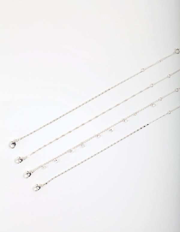 Silver Cubic Zirconia Anklet Bracelet Pack