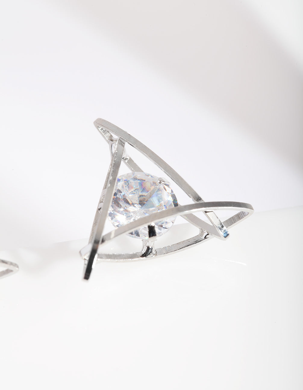 Rhodium Cubic Zirconia Trapped Triangle Earrings