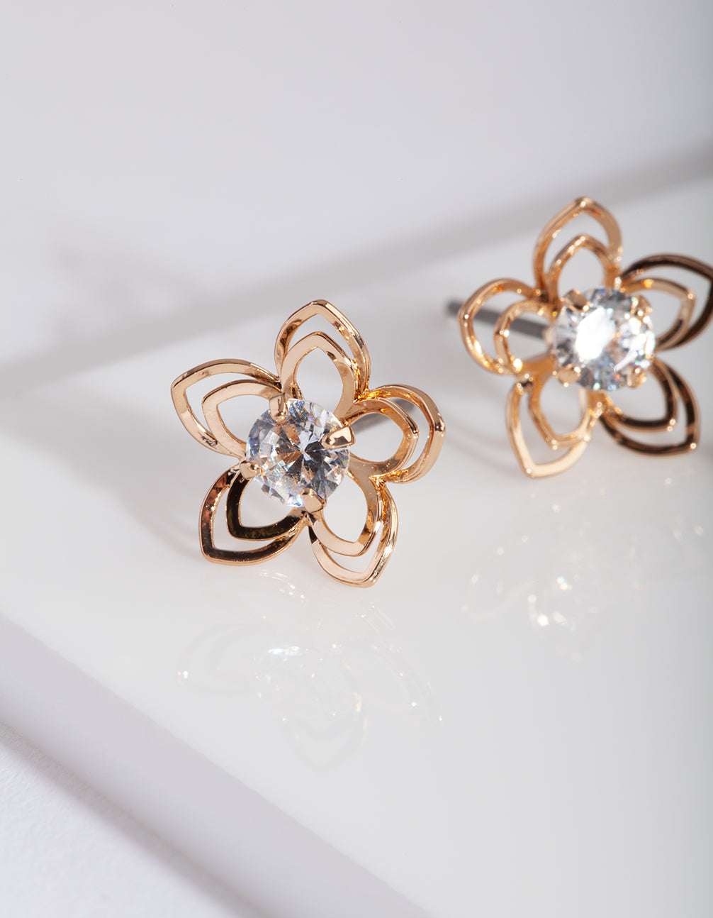 Gold Cubic Zirconia Flower Stud Earring Pack