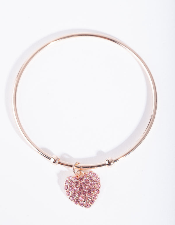 Kids Rose Gold Diamante Heart Bangle