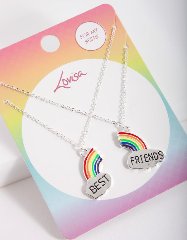 Kids Silver Rainbow Best Friends Necklace Pack