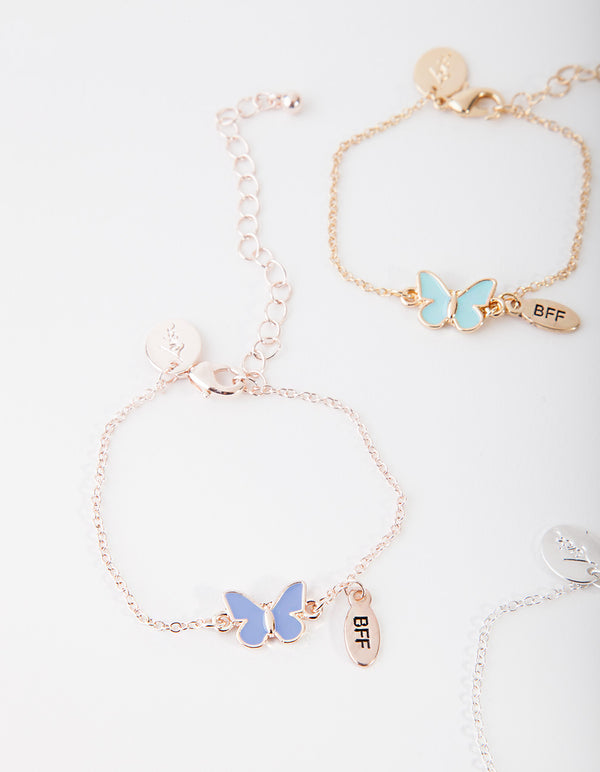 Kids Mixed Metal Butterfly BFF Bracelet Pack
