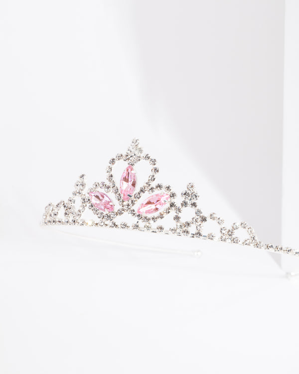 Kids Silver Stone Diamante Tiara Headband