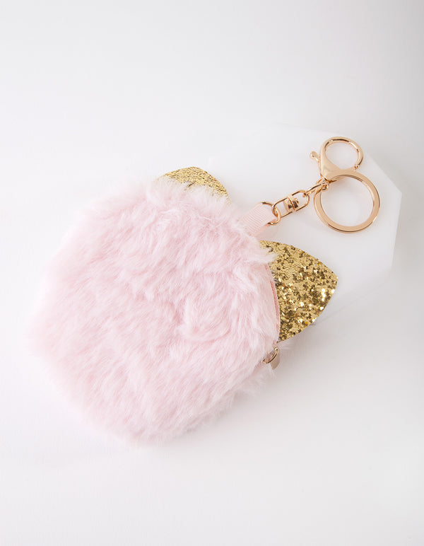 Kids Pink Cat Fluffy Keyring