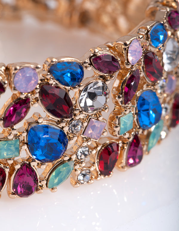 Red Cluster Stone Stretch Bracelet