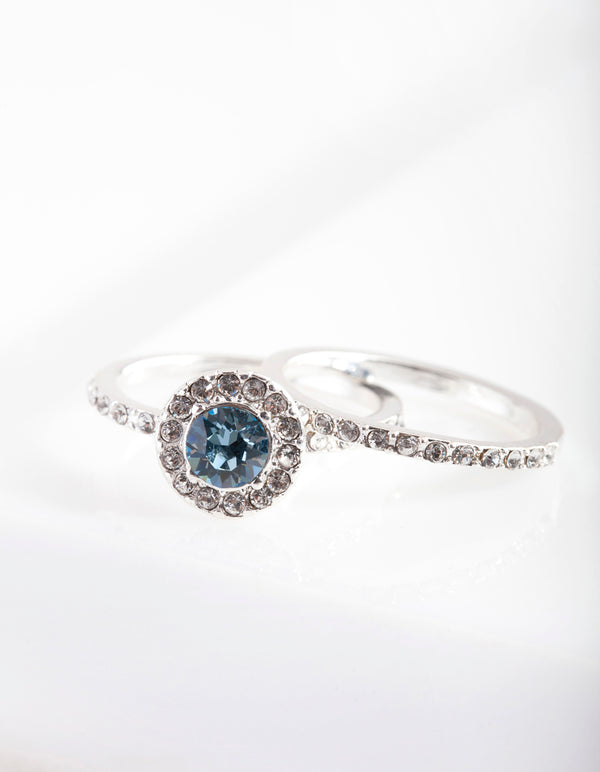 Aqua Diamond Simulant Diamante Ring