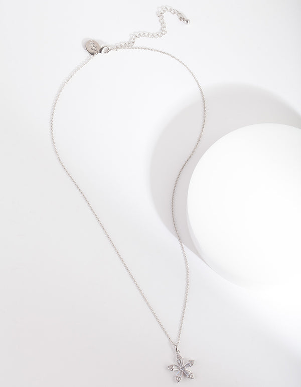 Silver Cubic Zirconia Flower Trapezoid Necklace