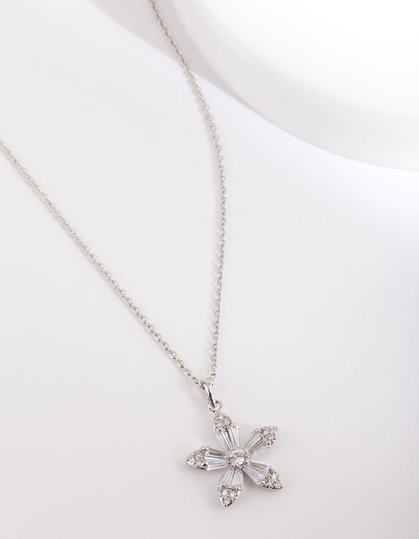 Silver Cubic Zirconia Flower Trapezoid Necklace