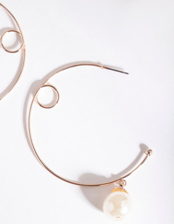 Rose Gold Pearl Open Hoop Earrings
