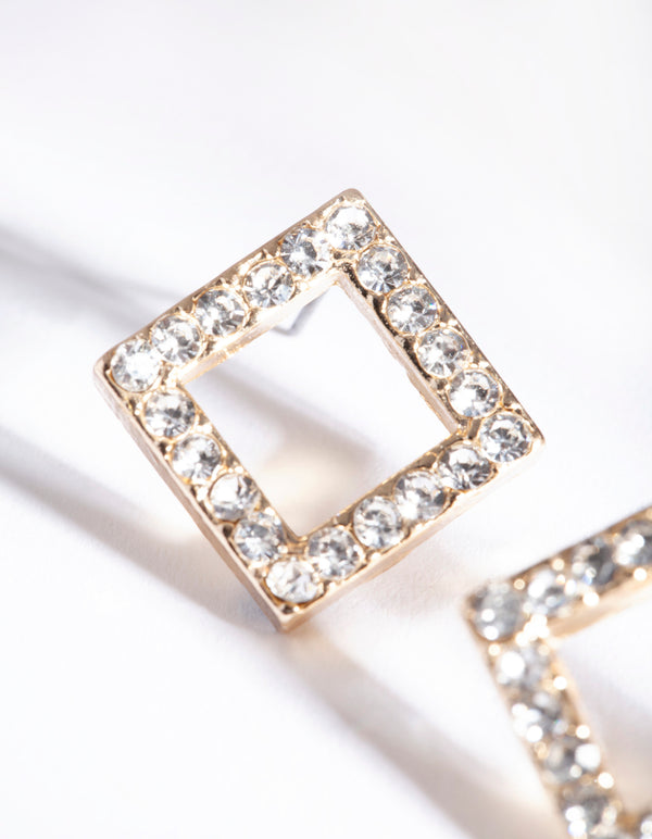 Gold Diamante Square Stud Earrings