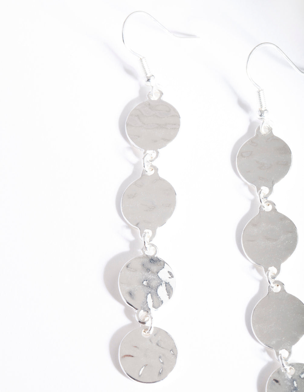 Silver Round Disc Drop Earrings