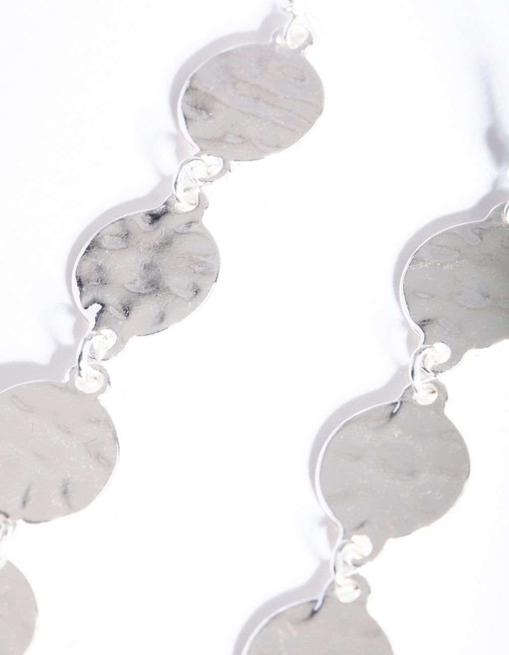 Silver Round Disc Drop Earrings