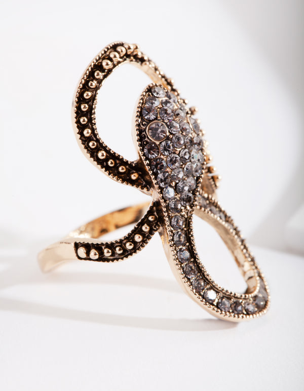 Gold Textured Diamante Snake Ring