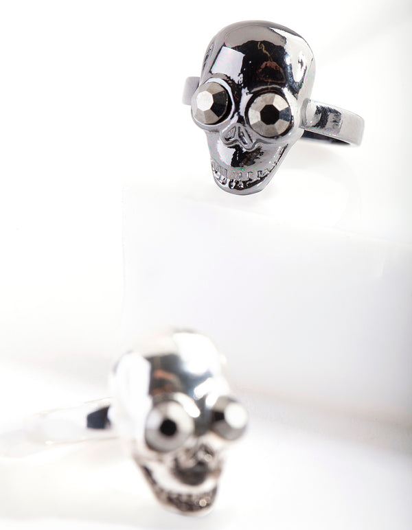 Mix Metal Glam Skull 2 Ring Pack