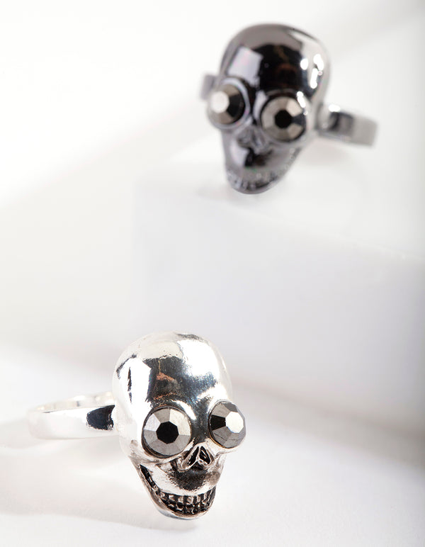 Mix Metal Glam Skull 2 Ring Pack