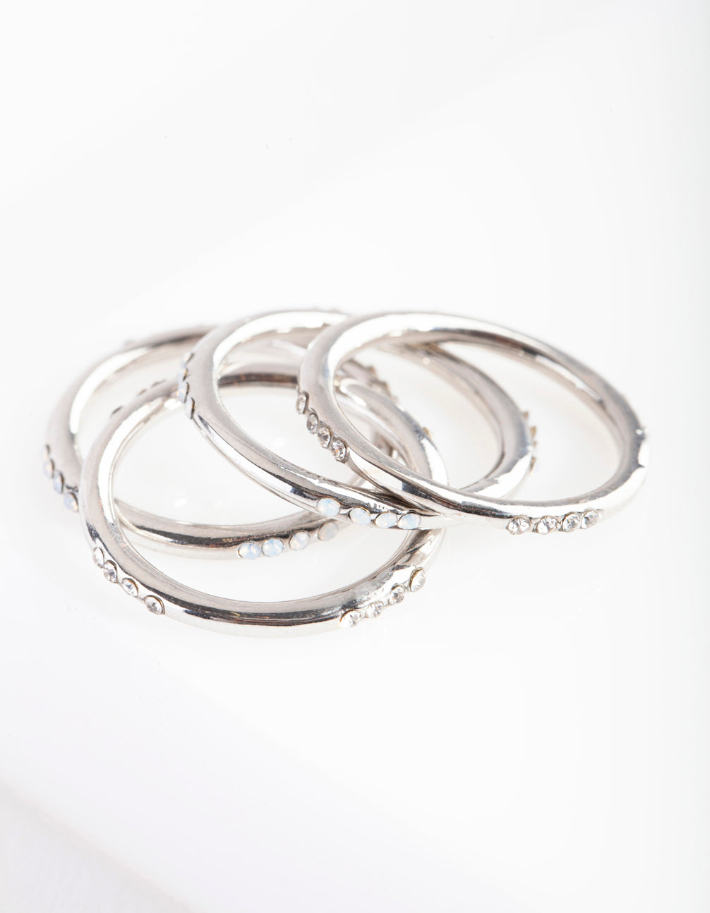 Rhodium Synthetic Opal Crystal 4 Ring Pack
