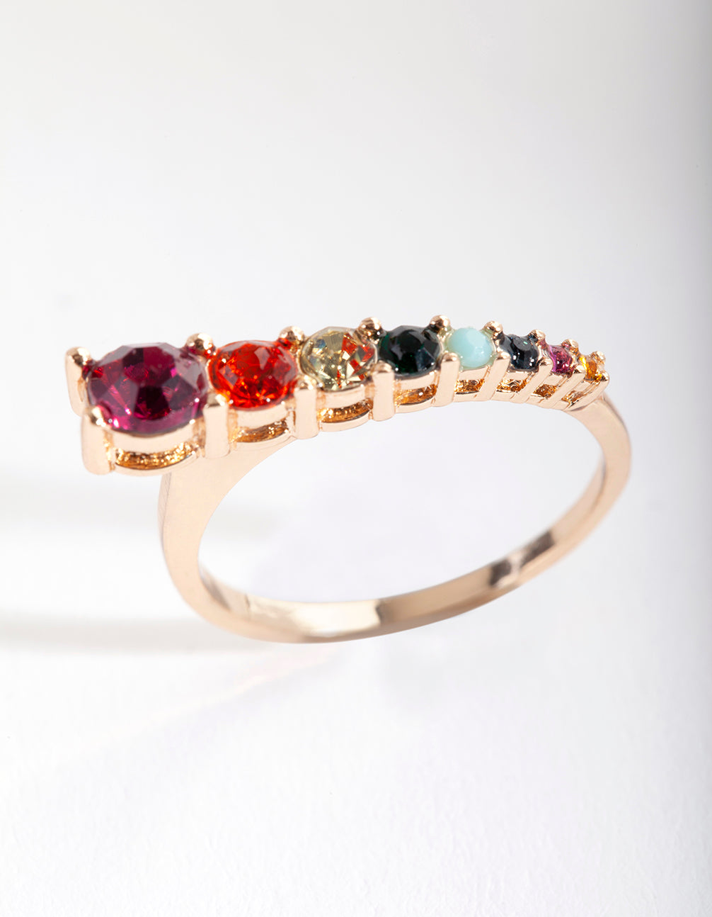 Gold Pastel Rainbow Diamante Ring