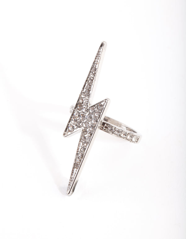 Silver Diamante Lightning Bolt Ring