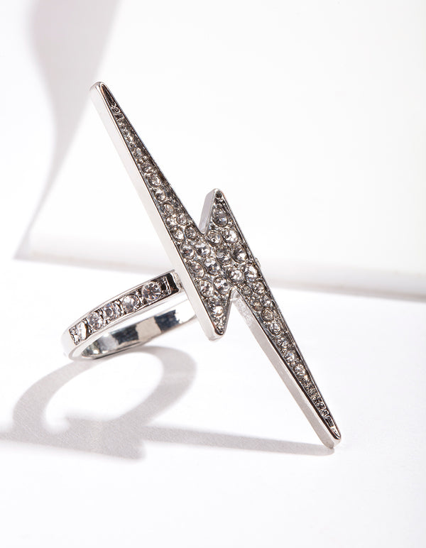 Silver Diamante Lightning Bolt Ring