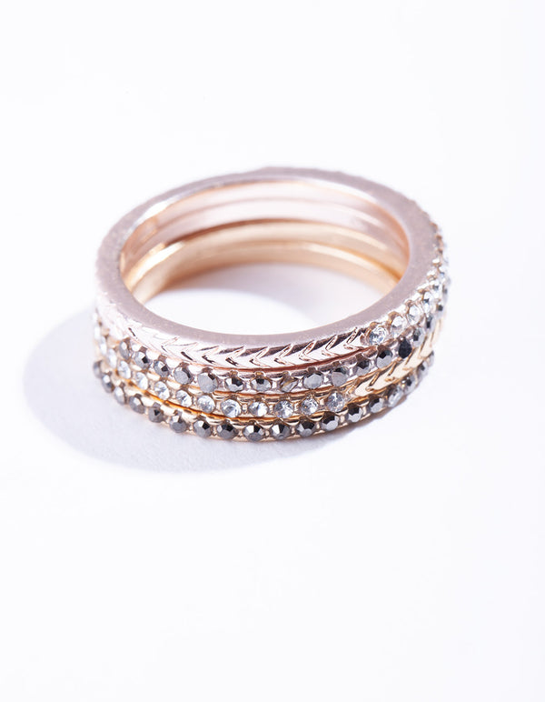 Mixed Metal Diamante Arrow Cut 3 Stack Ring Pack