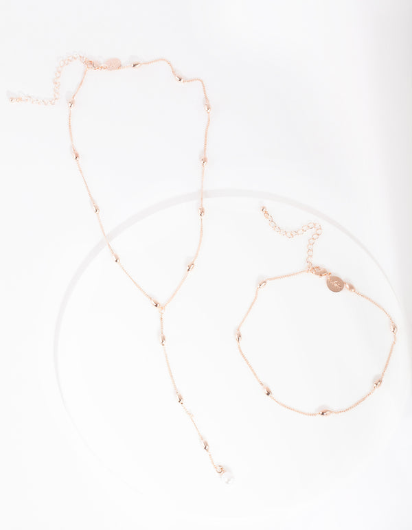 Rose Gold Mini Pearl Choker & Y-Necklace Pack