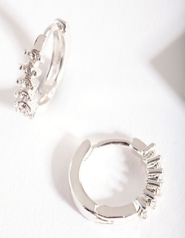 Silver Jagged Diamante Huggie