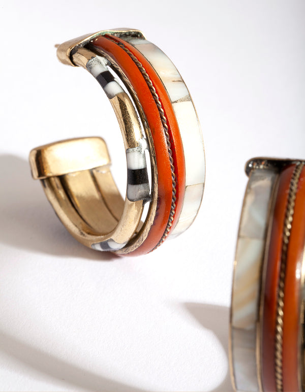 Antique Gold Enamel Hoop Earrings