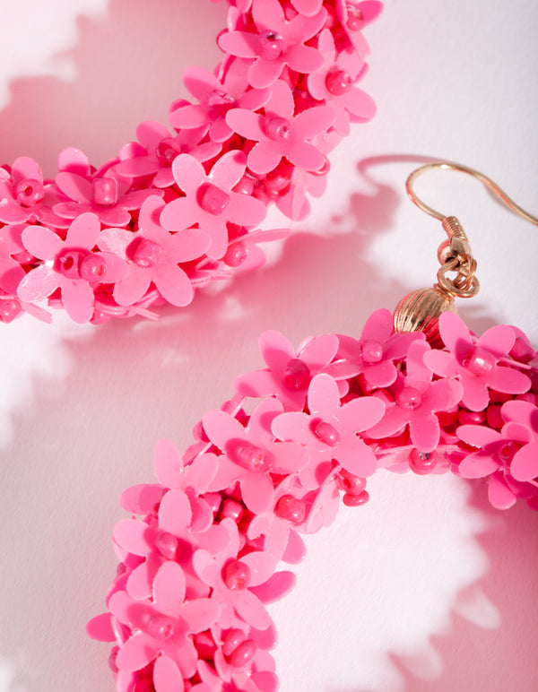 Pink Flower Wreath Drop Earrings