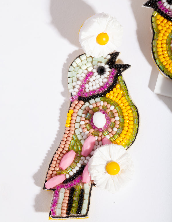 Beaded Flower Sparrow Drop Earrings