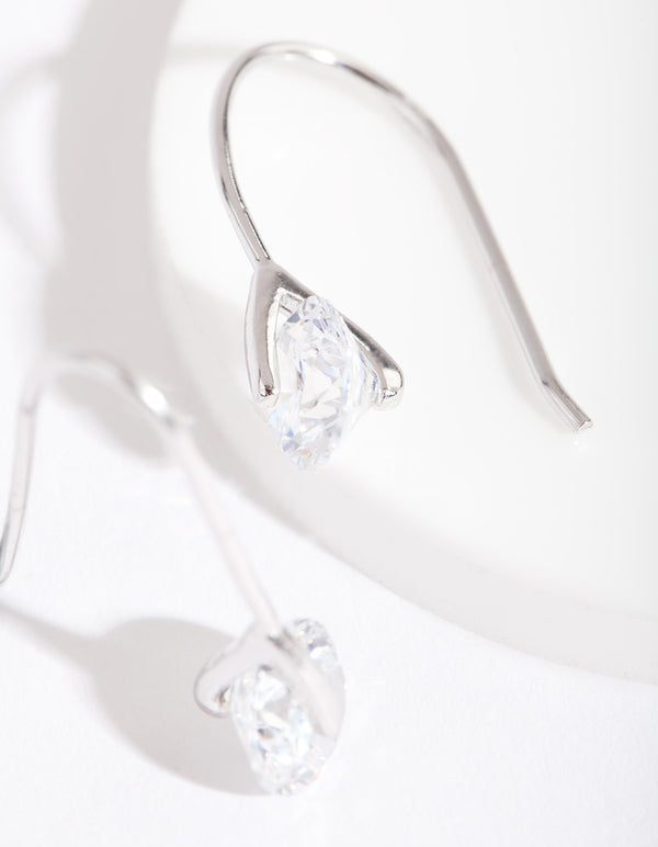 Sterling Silver Cubic Zirconia Sleek Drop Earrings