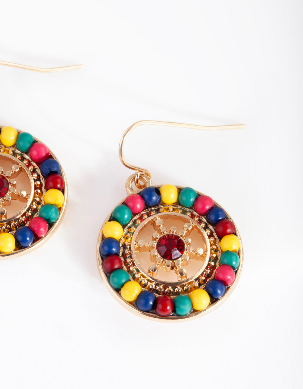Gold Circle Multicoloured Bead Earrings